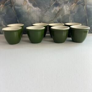 VTG Set of 8 Green HALL Pottery Custard Dessert Cups